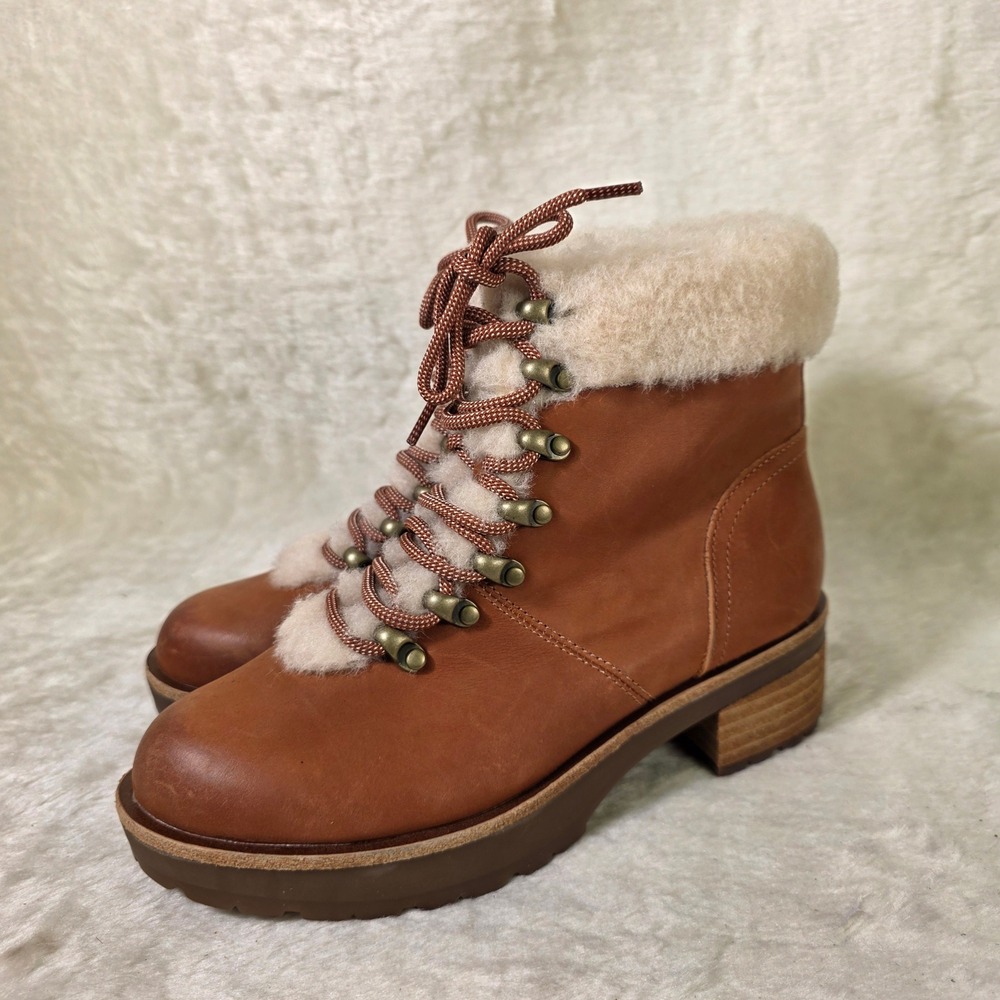 Kork-Ease Winslet Lace Up Hiking Boots Brown Leather Shearling Womens 6 NEW